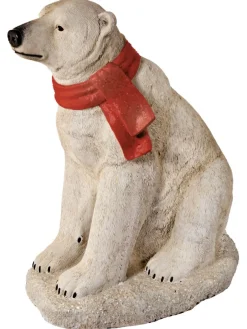 New 29" Resin Sitting Polar Bear With Scarf Christmas Resin