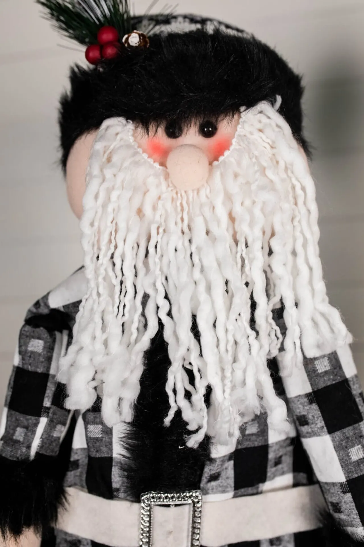New 32” Black And White Buffalo Check Santa And Snowman Plush Figurine Christmas Accents