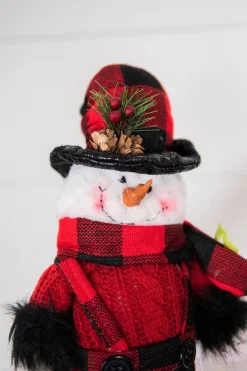 Clearance 15” Buffalo Check Plush Snowman Shelf Sitter With Dangle Legs Christmas Accents