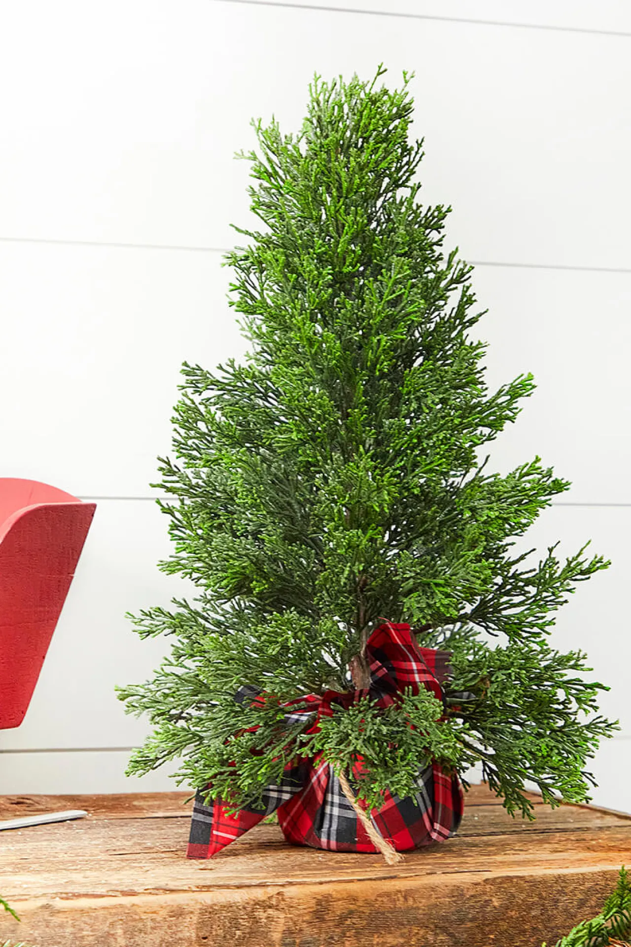 Store 24” Cedar Tree In Plaid Sack Christmas Accents