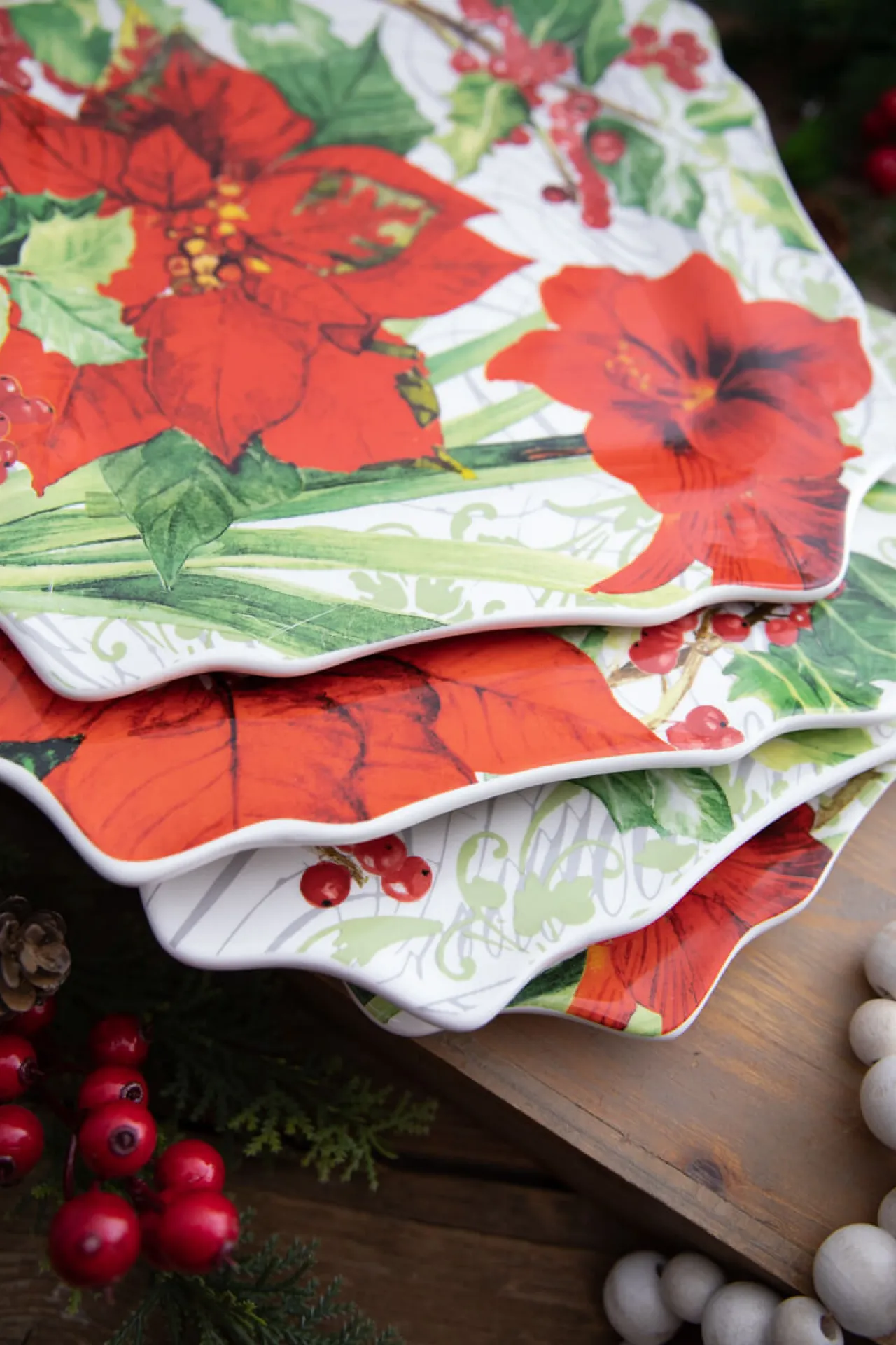 Discount 12” Ceramic Christmas Botanical Dinner Plates - Set Of 4 Christmas Accents