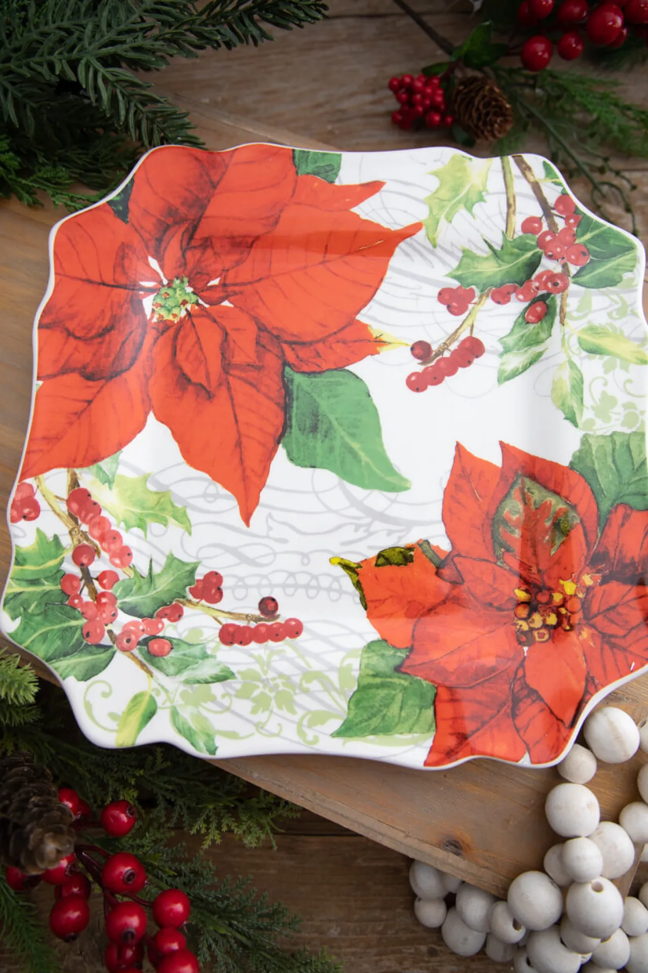 Discount 12” Ceramic Christmas Botanical Dinner Plates - Set Of 4 Christmas Accents