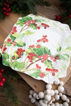 Discount 12” Ceramic Christmas Botanical Dinner Plates - Set Of 4 Christmas Accents