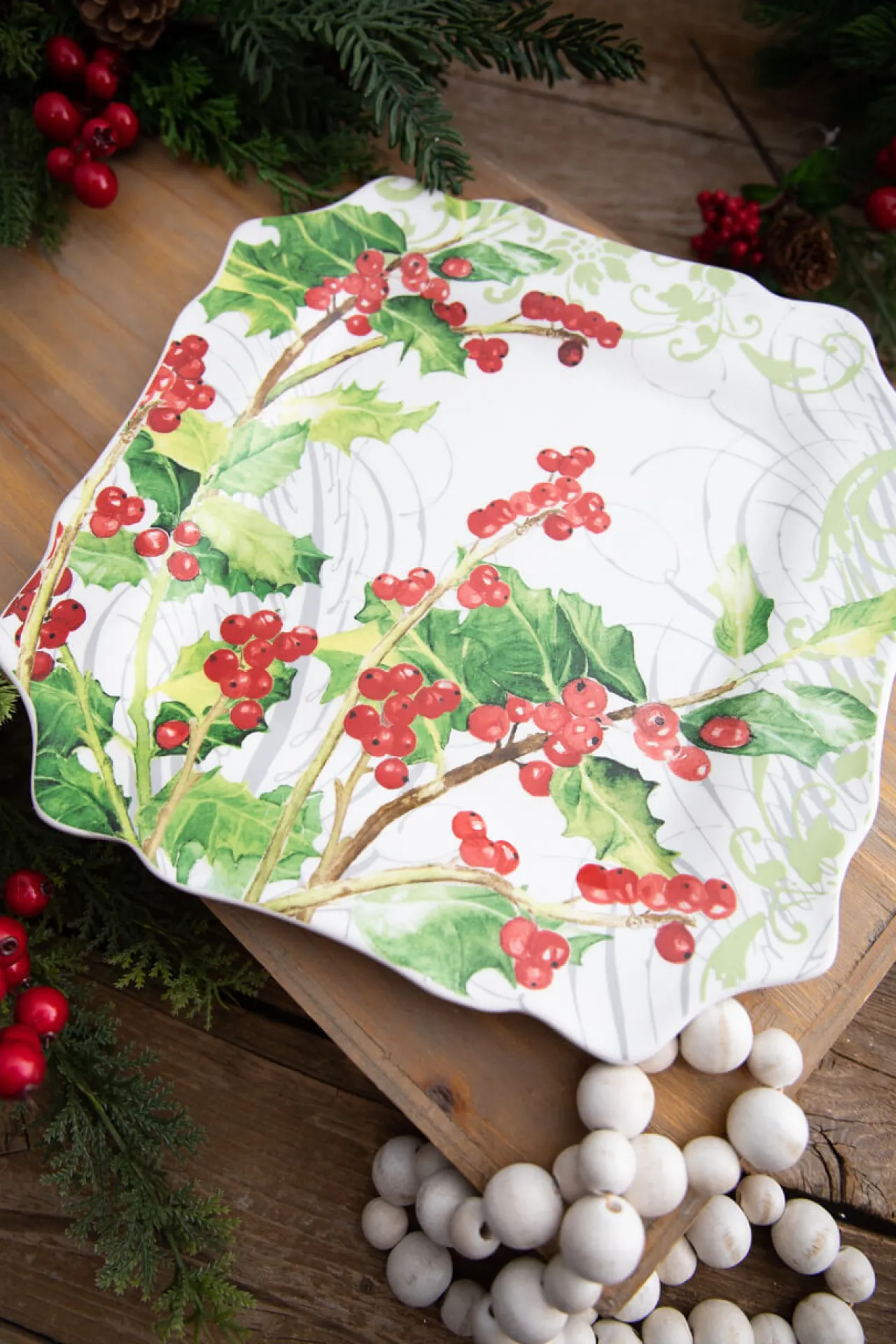 Discount 12” Ceramic Christmas Botanical Dinner Plates - Set Of 4 Christmas Accents