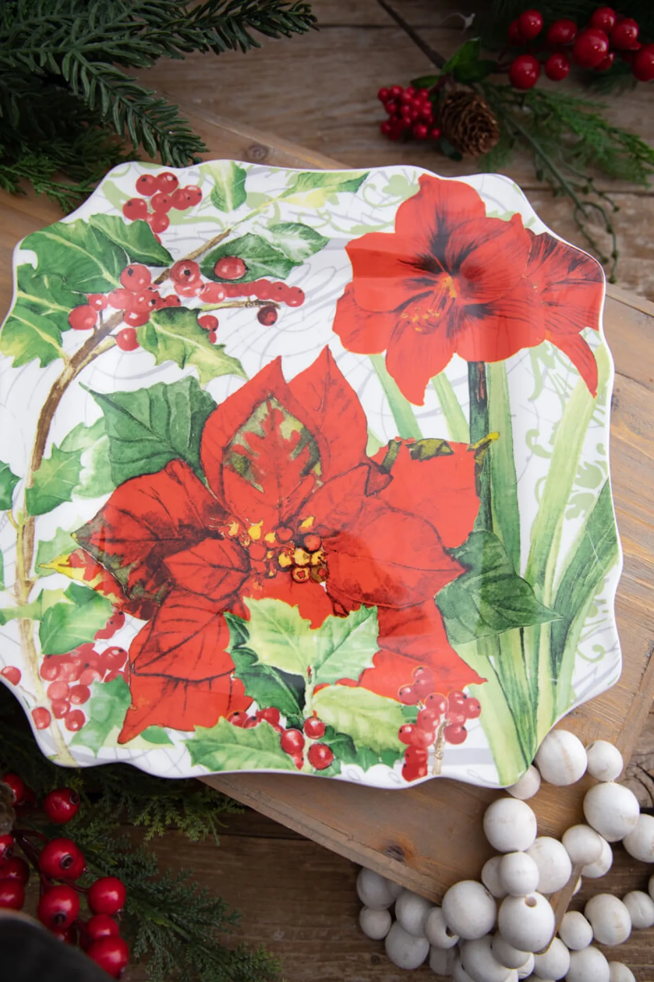 Discount 12” Ceramic Christmas Botanical Dinner Plates - Set Of 4 Christmas Accents