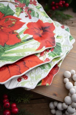 Discount 12” Ceramic Christmas Botanical Dinner Plates - Set Of 4 Christmas Accents