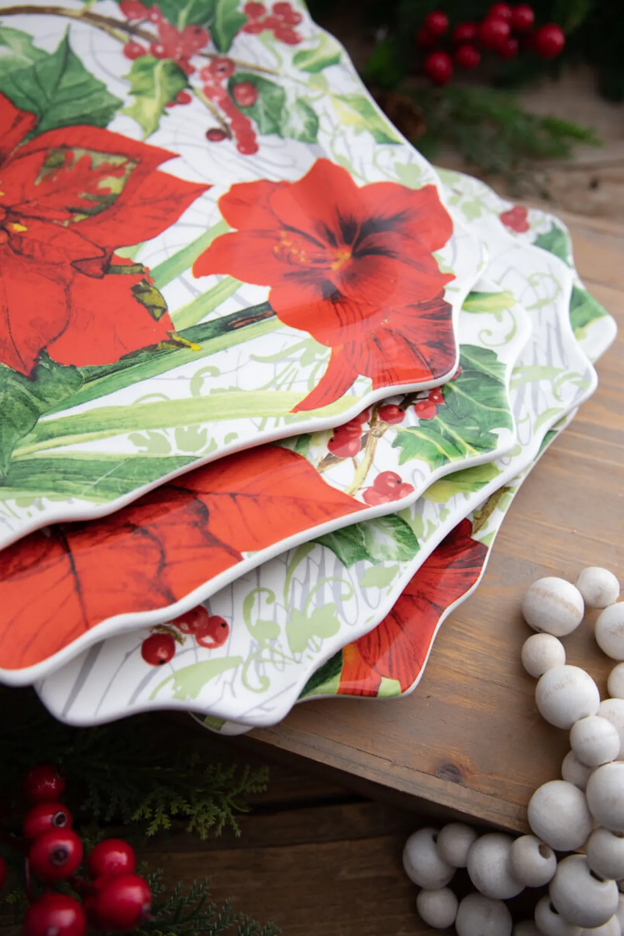 Discount 12” Ceramic Christmas Botanical Dinner Plates - Set Of 4 Christmas Accents