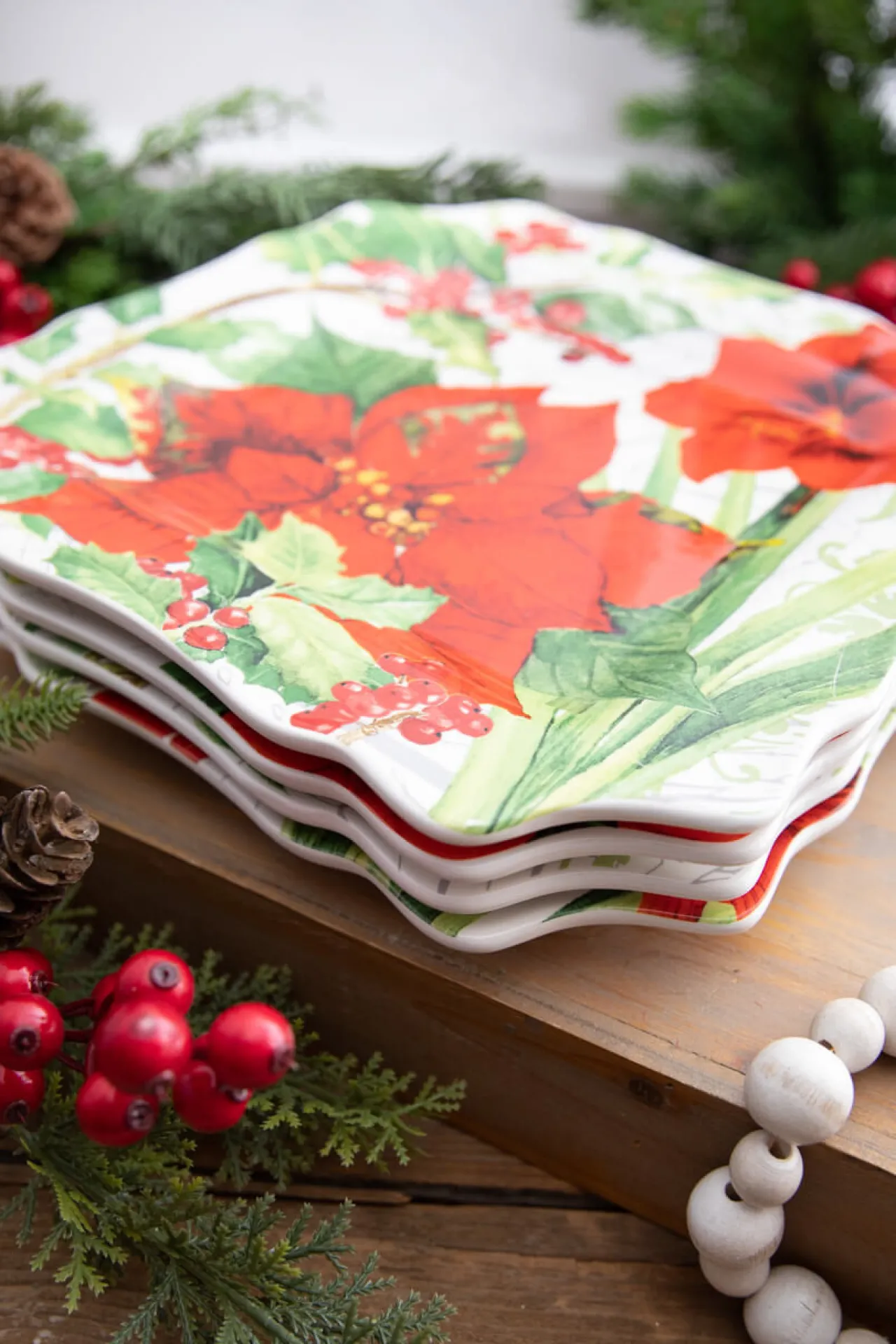 Discount 12” Ceramic Christmas Botanical Dinner Plates - Set Of 4 Christmas Accents