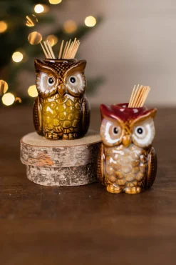 Outlet 3” Ceramic Owl Tooth Pick Holder Christmas Accents