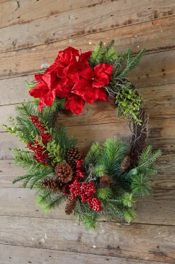 Cheap 30” Christmas Amaryllis/Pine Wreath Christmas Wreaths