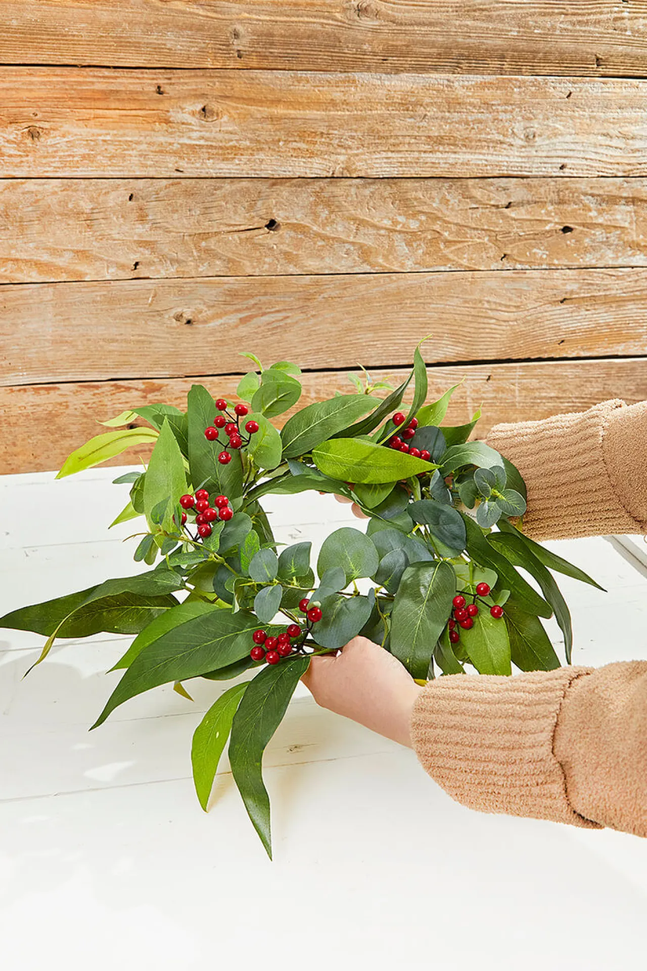 Cheap 6.5" Eucalyptus & Berry Ring Christmas Accents