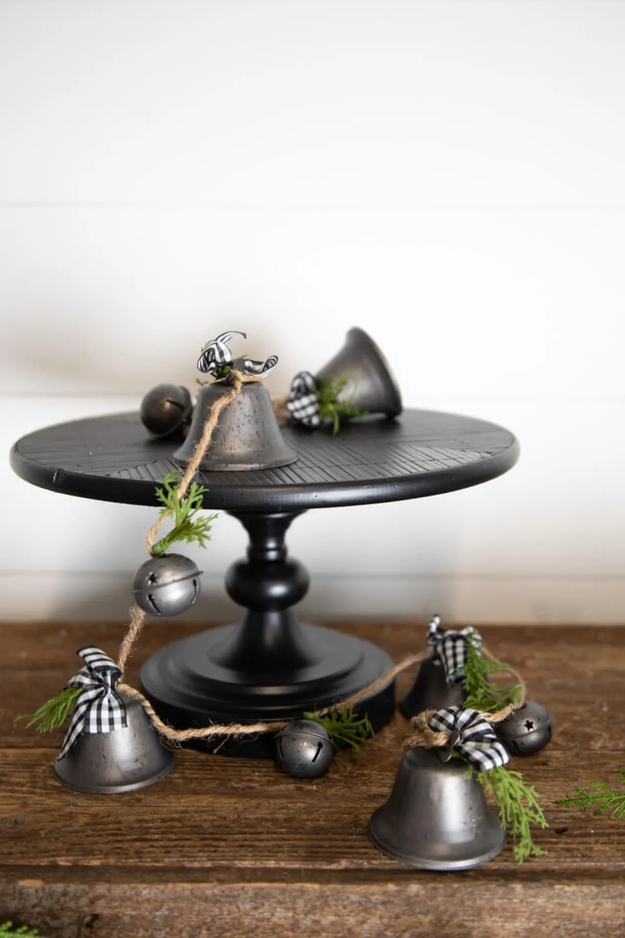 Hot 48” Galvanized Bells Garland With Country Check Bows Christmas Accents