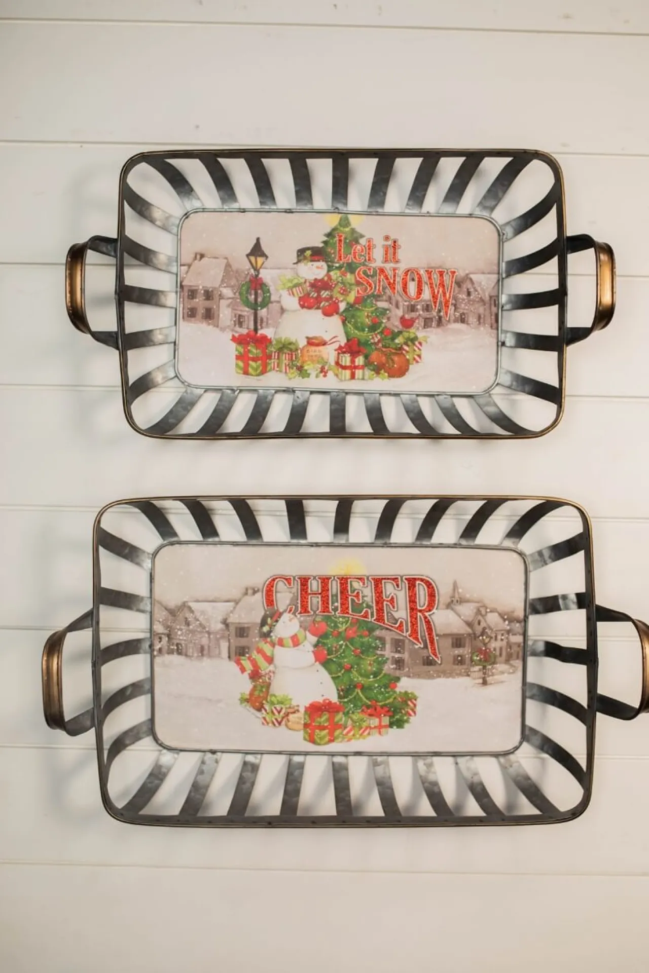 Best Sale 21” Galvanized Metal Holiday Snowman Baskets With Glitter Accent - Set Of 2 Christmas Accents