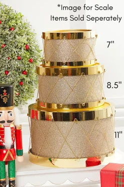 Discount 11" Gold Glitter Drum Christmas Accents