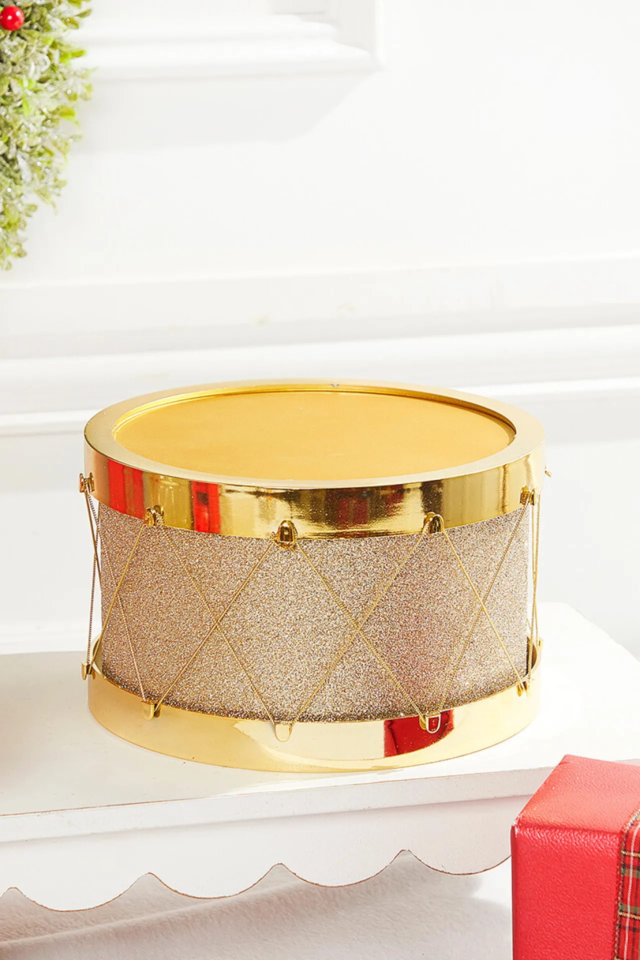 Cheap 8.5" Gold Glitter Drum Christmas Accents