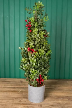 Discount 20” Holiday Potted Boxwood Tree W/ Berry Christmas Accents