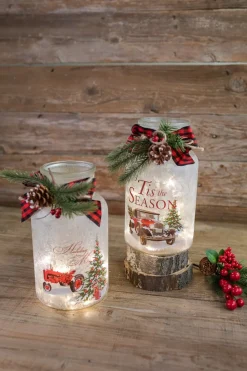 Flash Sale 9.8” Lighted Frosted Glass Jar Christmas Accents