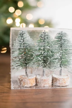 Best 5" Mini Green Bottlebrush Trees - Set Of 3 Christmas Accents