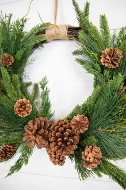 Shop 26” Mixed Greens With Pine Cones Swag Wreath Christmas Teardrops|Natural Greenery