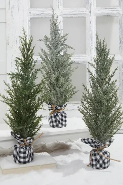 Outlet 21" Pine Tree With Plaid Fabric Christmas Accents