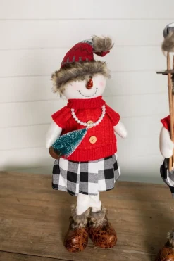 Best Sale 25” Plush Snowman Figurine With Buffalo Check Pants Christmas Accents