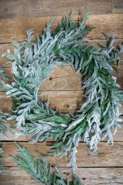Cheap 24” Real Touch Flocked Norfolk Wreath Christmas Wreaths|Natural Greenery