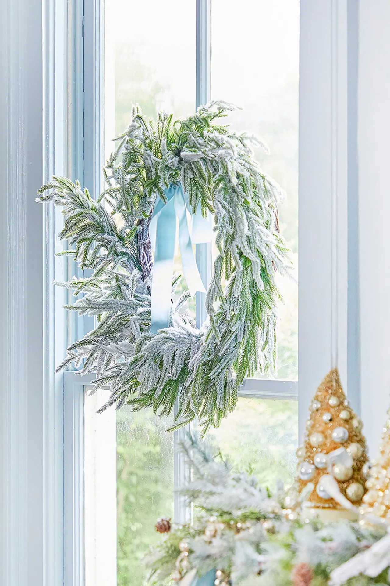 Cheap 24” Real Touch Flocked Norfolk Wreath Christmas Wreaths|Natural Greenery