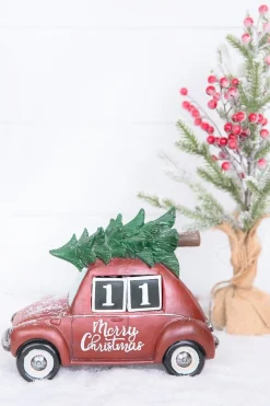 Outlet 11.5” Resin Countdown Calendar Holiday Truck With Christmas Tree Christmas Accents