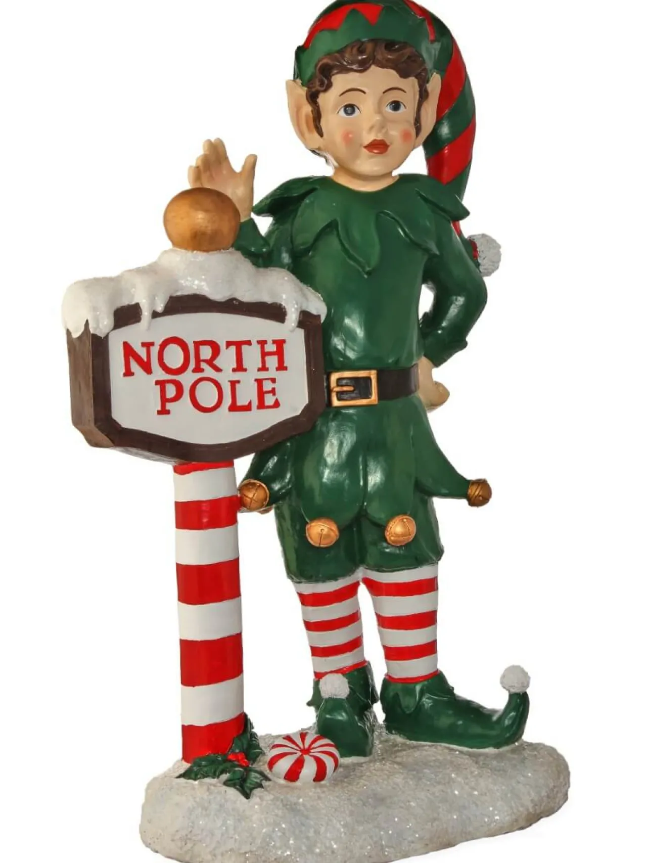 Store 36" Resin Elf With North Pole Sign Christmas Resin