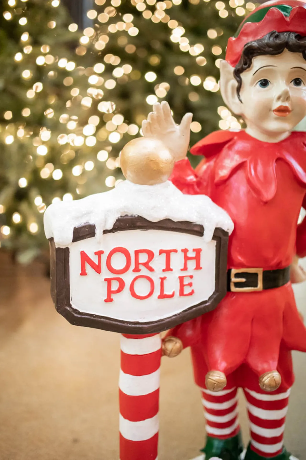 Store 36" Resin Elf With North Pole Sign Christmas Resin