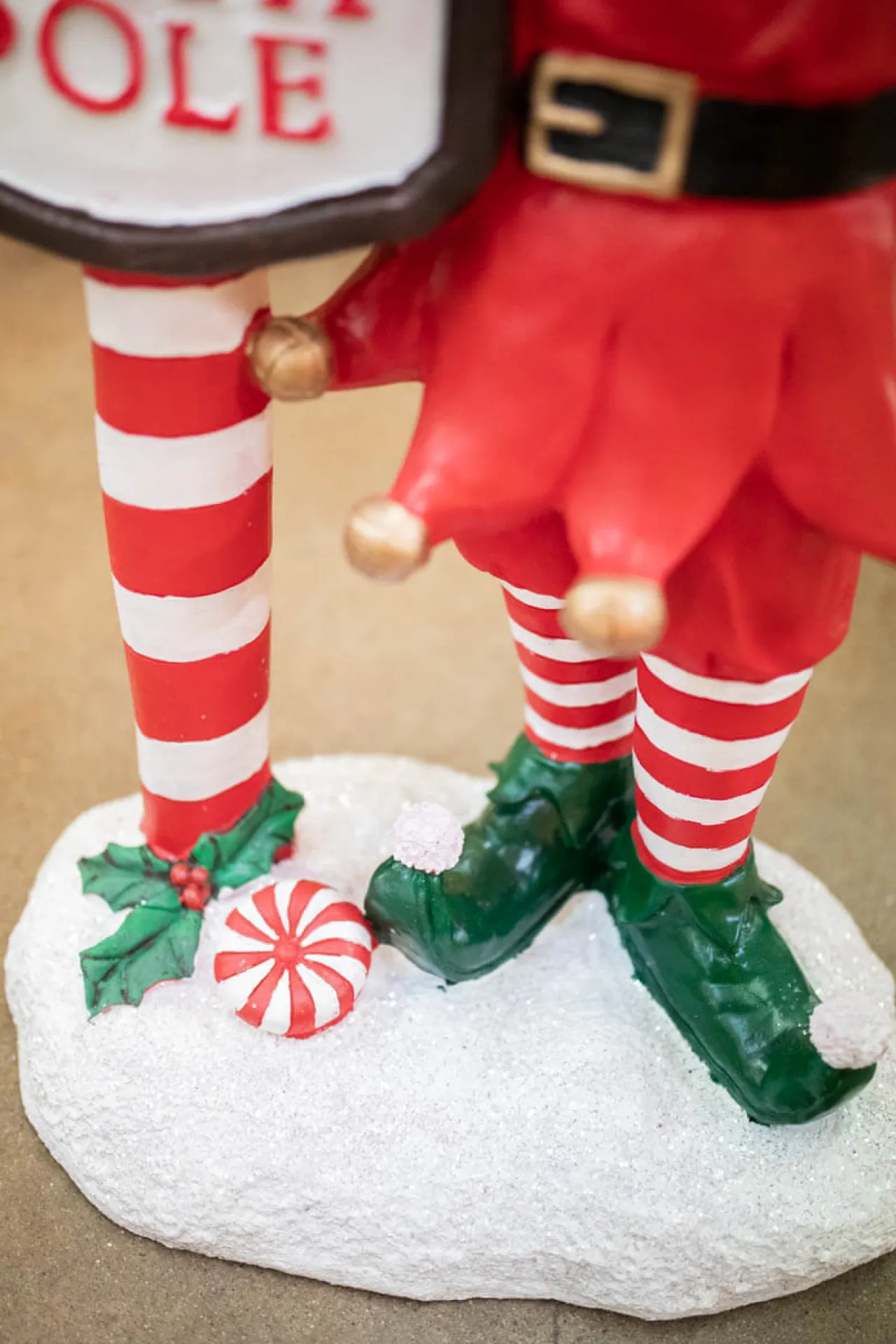 Store 36" Resin Elf With North Pole Sign Christmas Resin