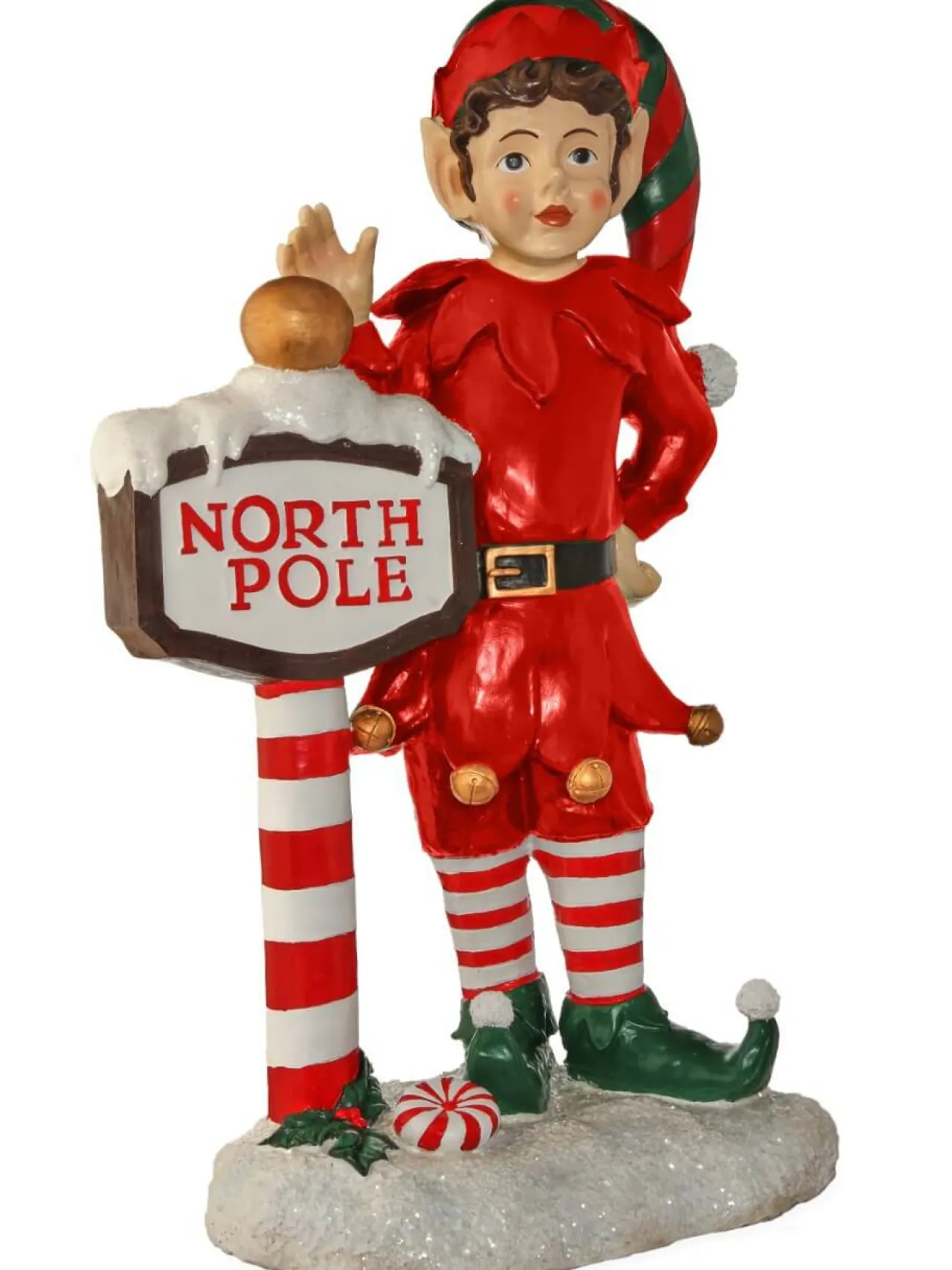 Store 36" Resin Elf With North Pole Sign Christmas Resin