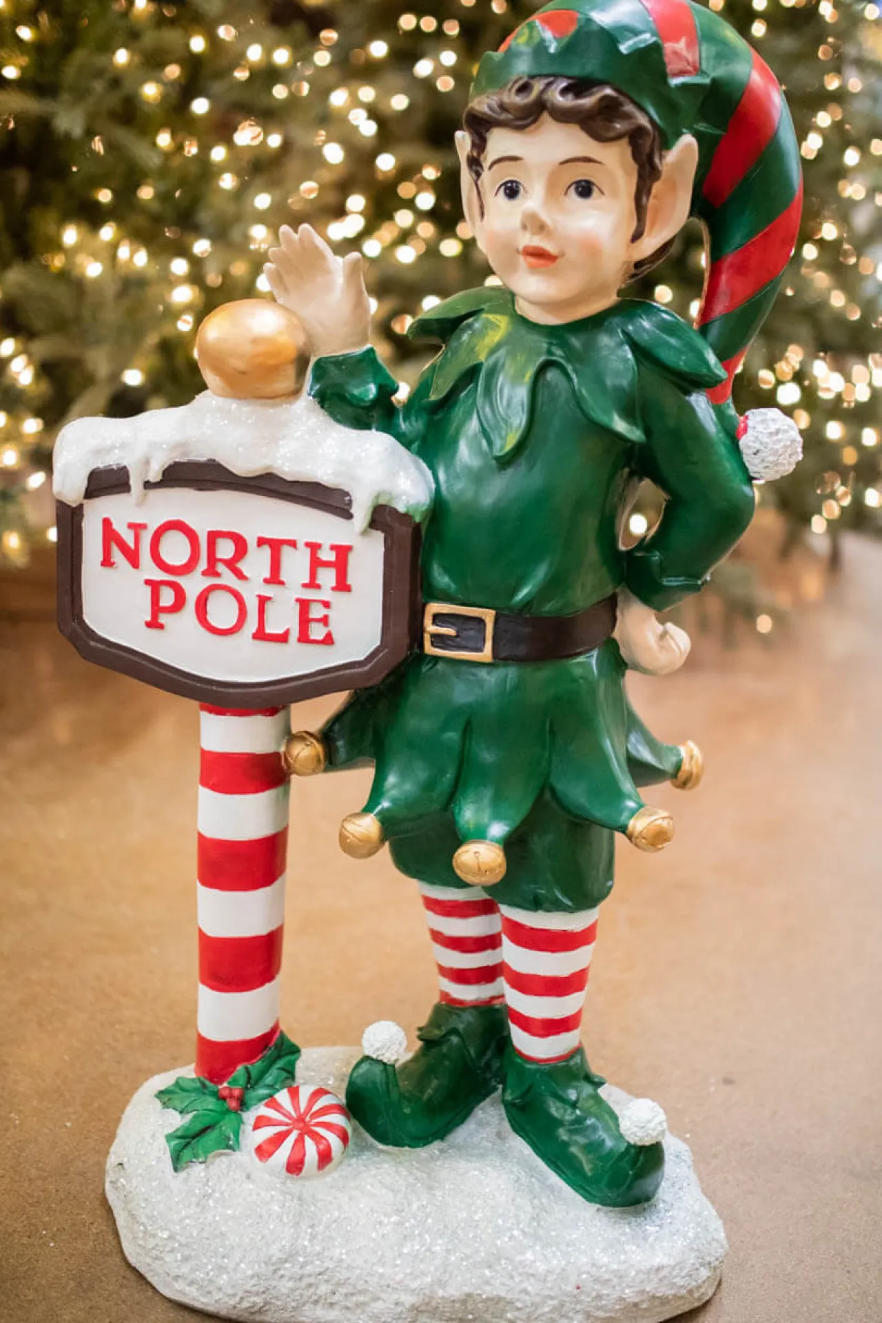 Store 36" Resin Elf With North Pole Sign Christmas Resin