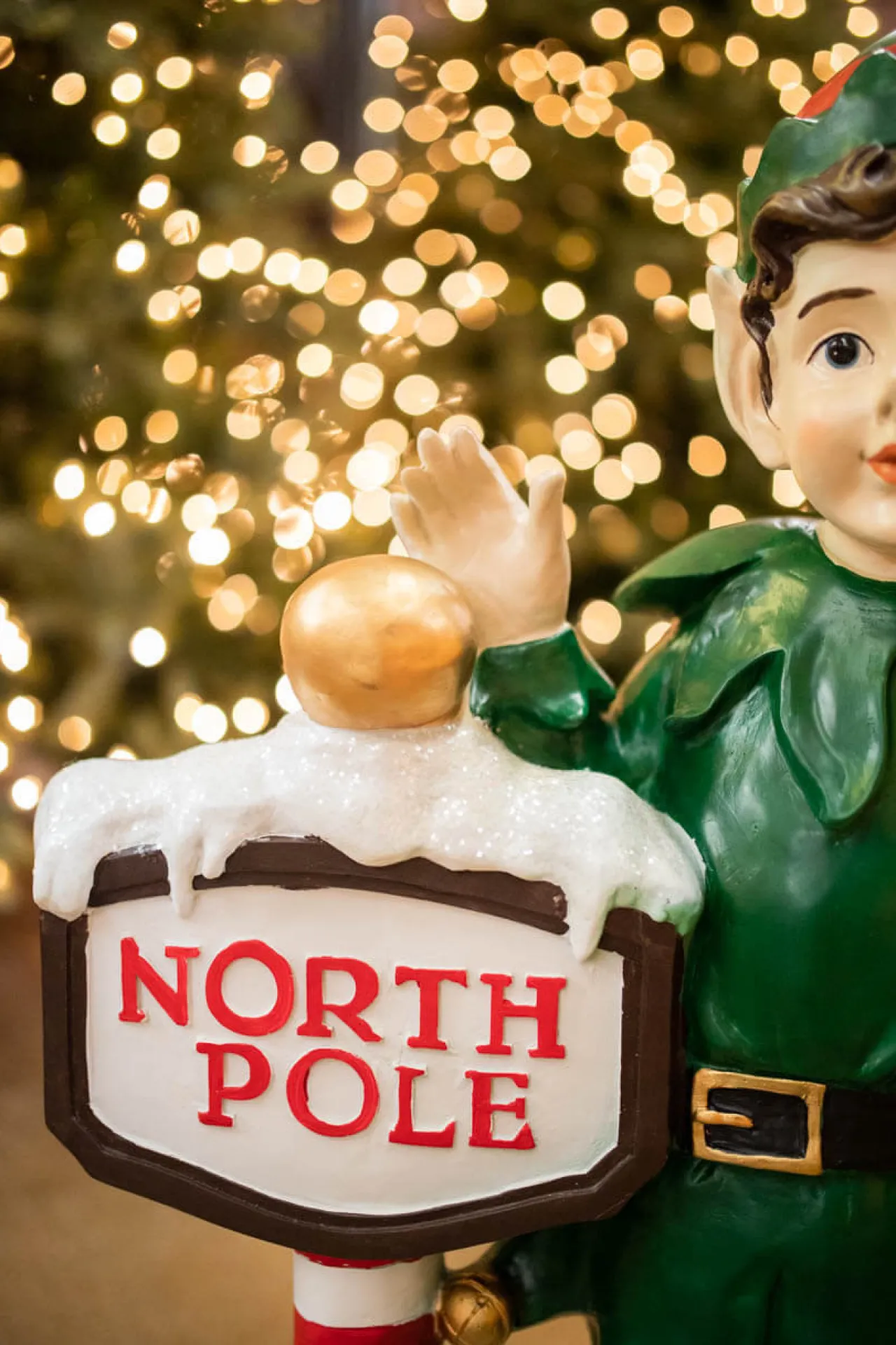 Store 36" Resin Elf With North Pole Sign Christmas Resin