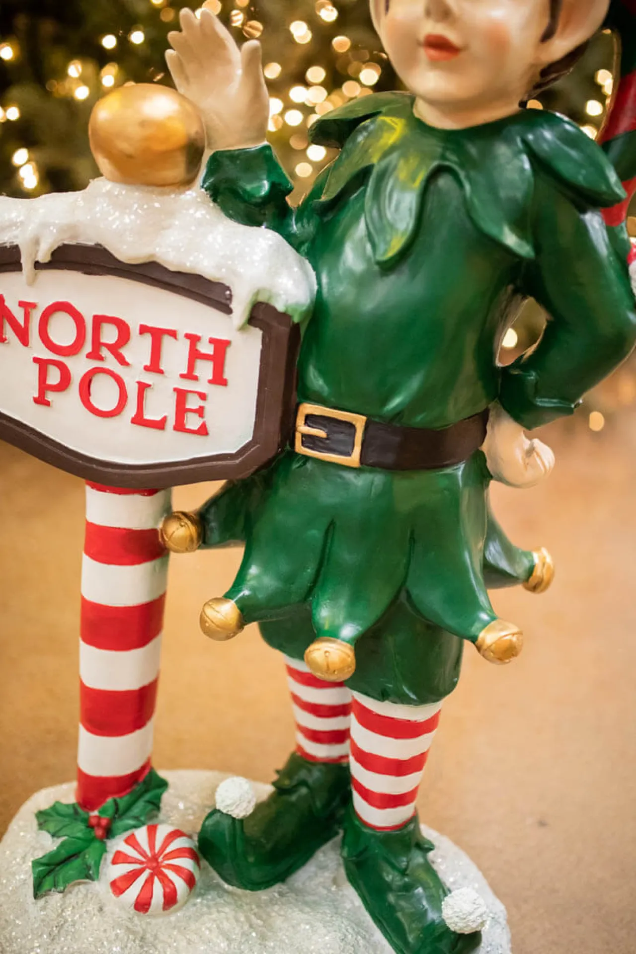 Store 36" Resin Elf With North Pole Sign Christmas Resin