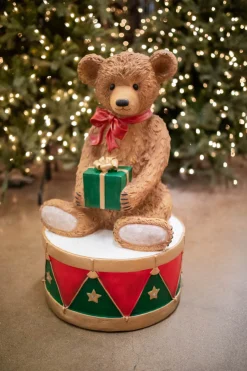 Discount 34" Resin LED Bear On Drum Christmas Resin