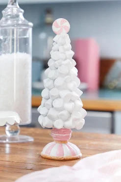 Discount 12" Resin Marshmallow Tree On Pedestal Christmas Accents