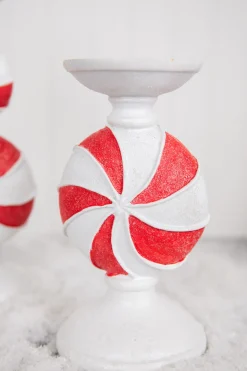 Online 9” Resin Peppermint Candy Candle Holder Christmas Accents