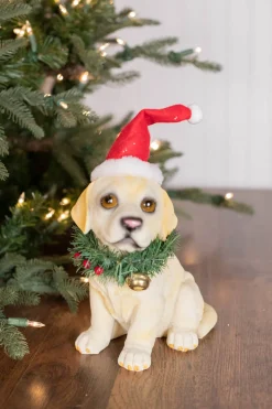 Clearance 10” Resin Santa Hat/Wreath Lab Pup Christmas Accents