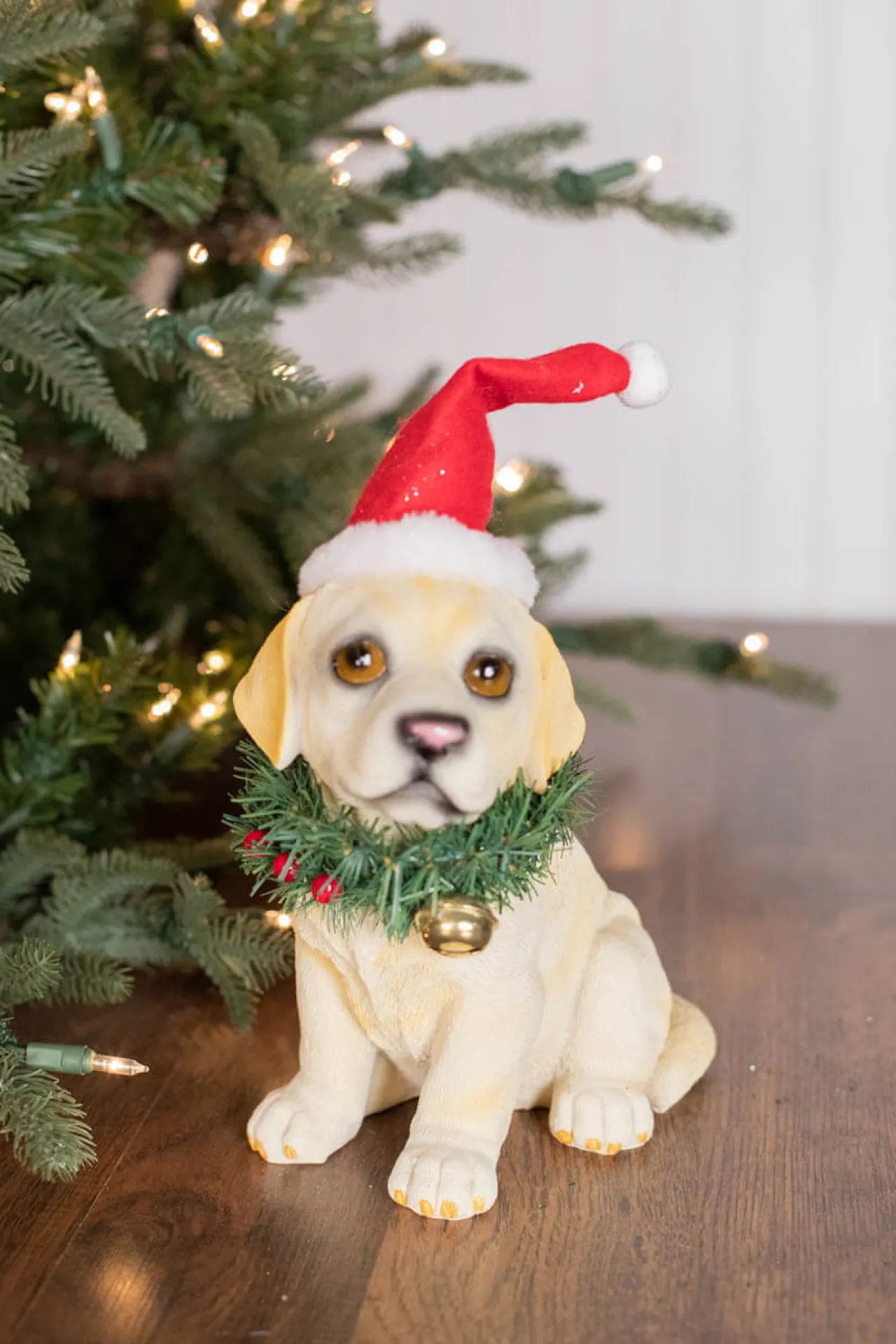 Clearance 10” Resin Santa Hat/Wreath Lab Pup Christmas Accents
