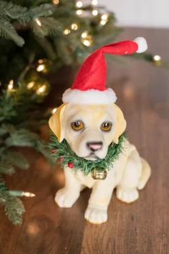 Clearance 10” Resin Santa Hat/Wreath Lab Pup Christmas Accents