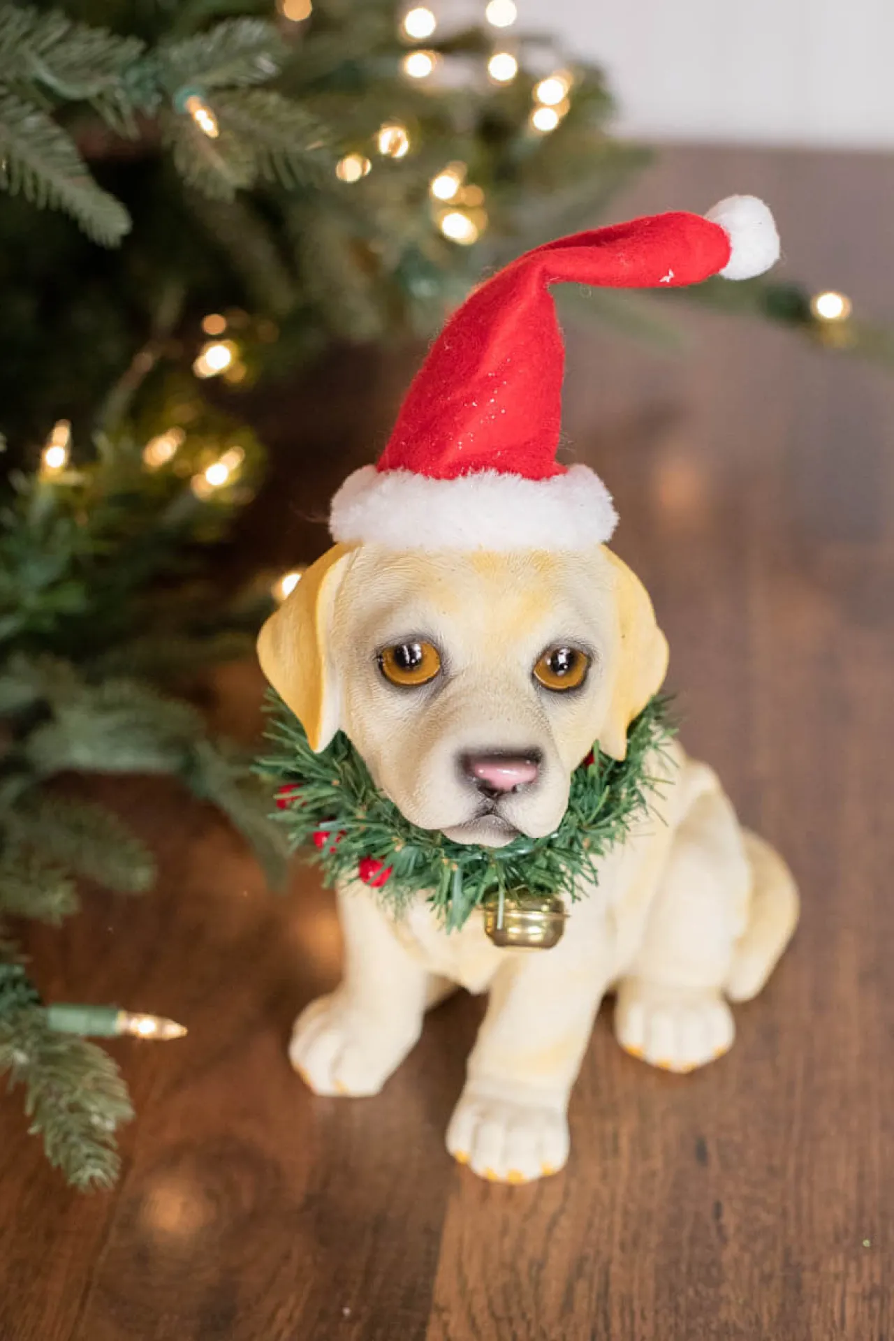 Clearance 10” Resin Santa Hat/Wreath Lab Pup Christmas Accents