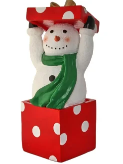Cheap 26" Resin Snowman Standing In Gift Box Christmas Resin