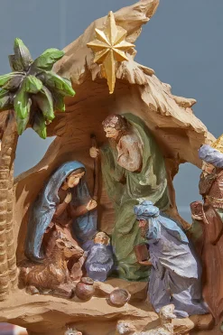 Store 13.5" Resin Stairway Nativity With Sheep Herd Christmas Accents