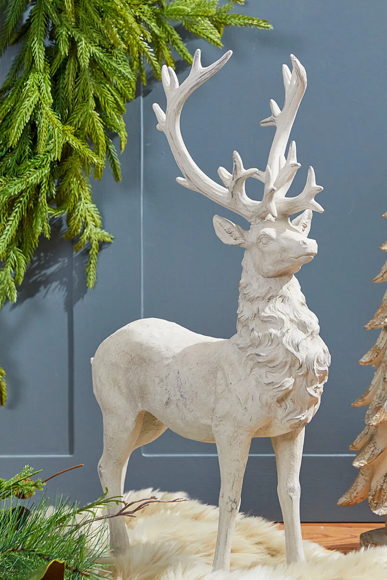 Best Sale 20.5" Resin Standing Whitewash Reindeer Christmas Accents
