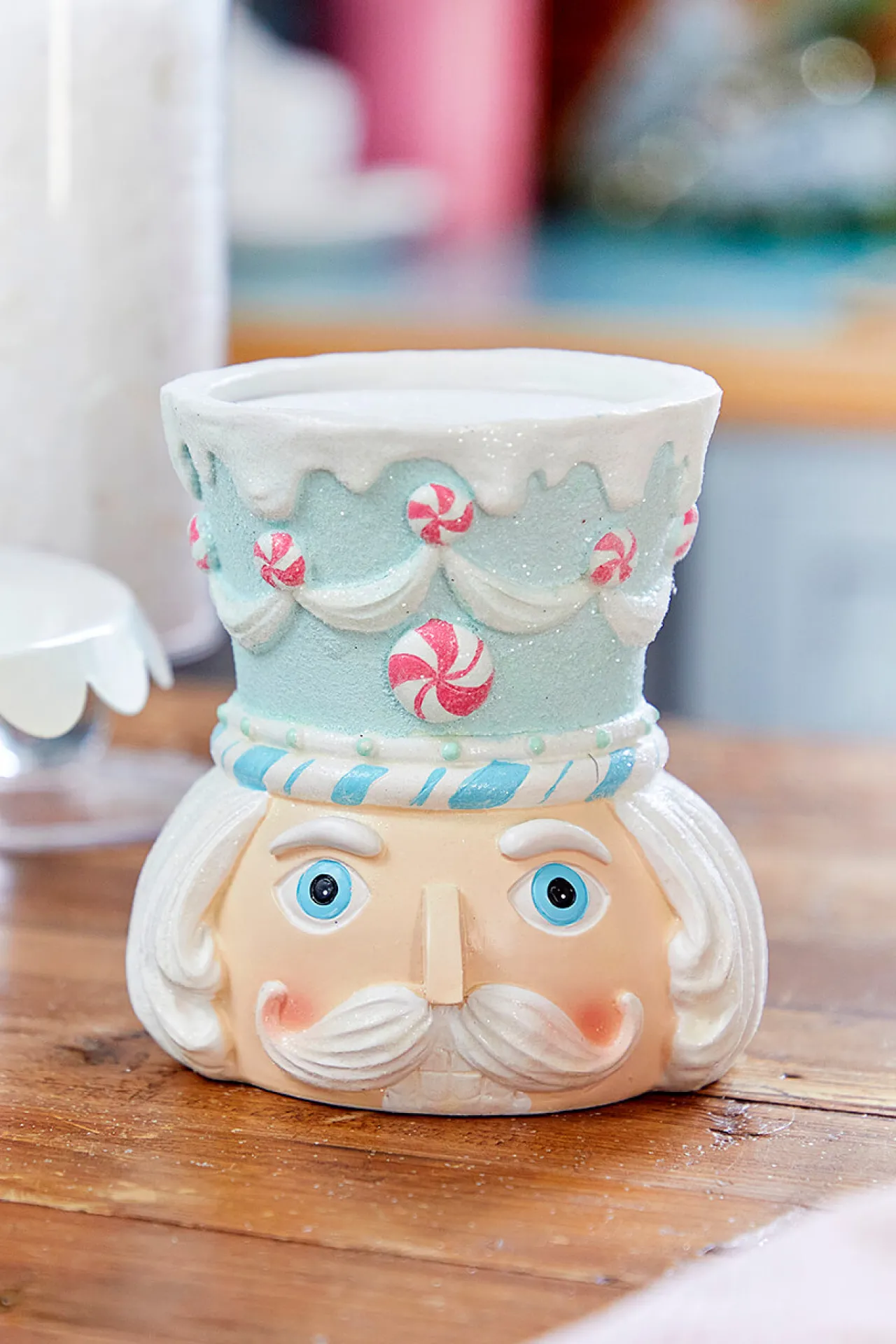 Best 5.5” Teal Resin Pastel Candy Nutcracker Candle Holder Christmas Accents