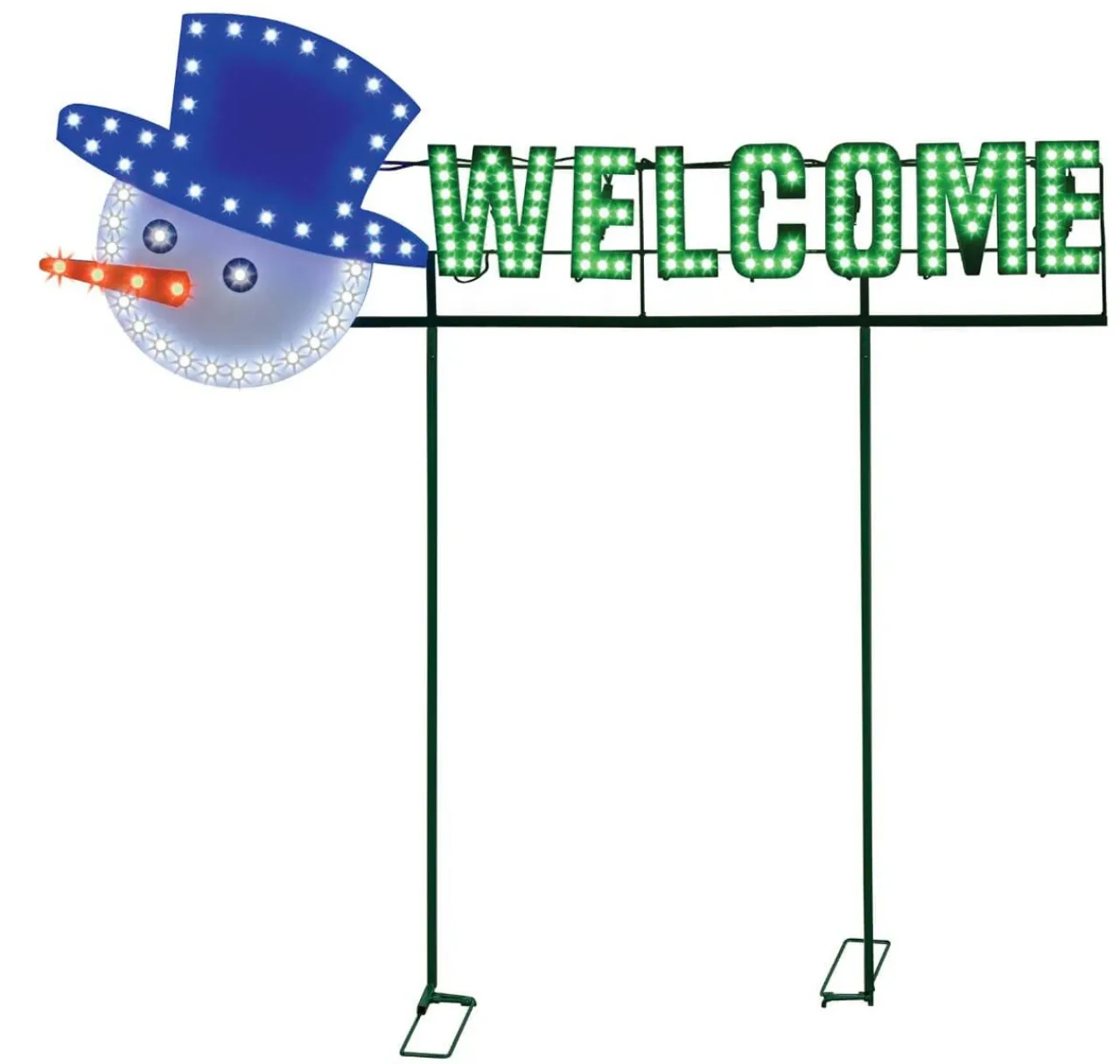 Best 36" Welcome Yard Sign - Snowman Face - Red/Green/Pure White With 162 Lights Outdoor Lighting