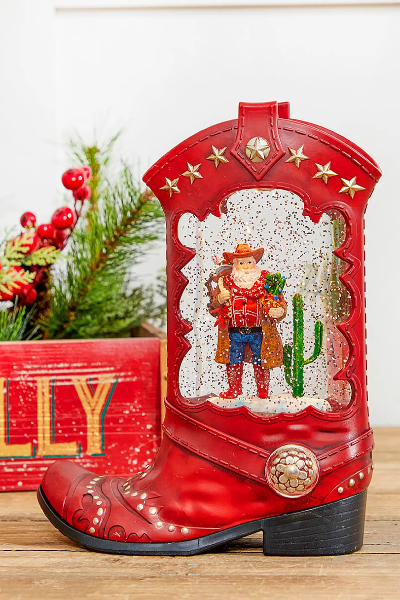Online 10" Western Cowboy Boot Water Globe Christmas Accents