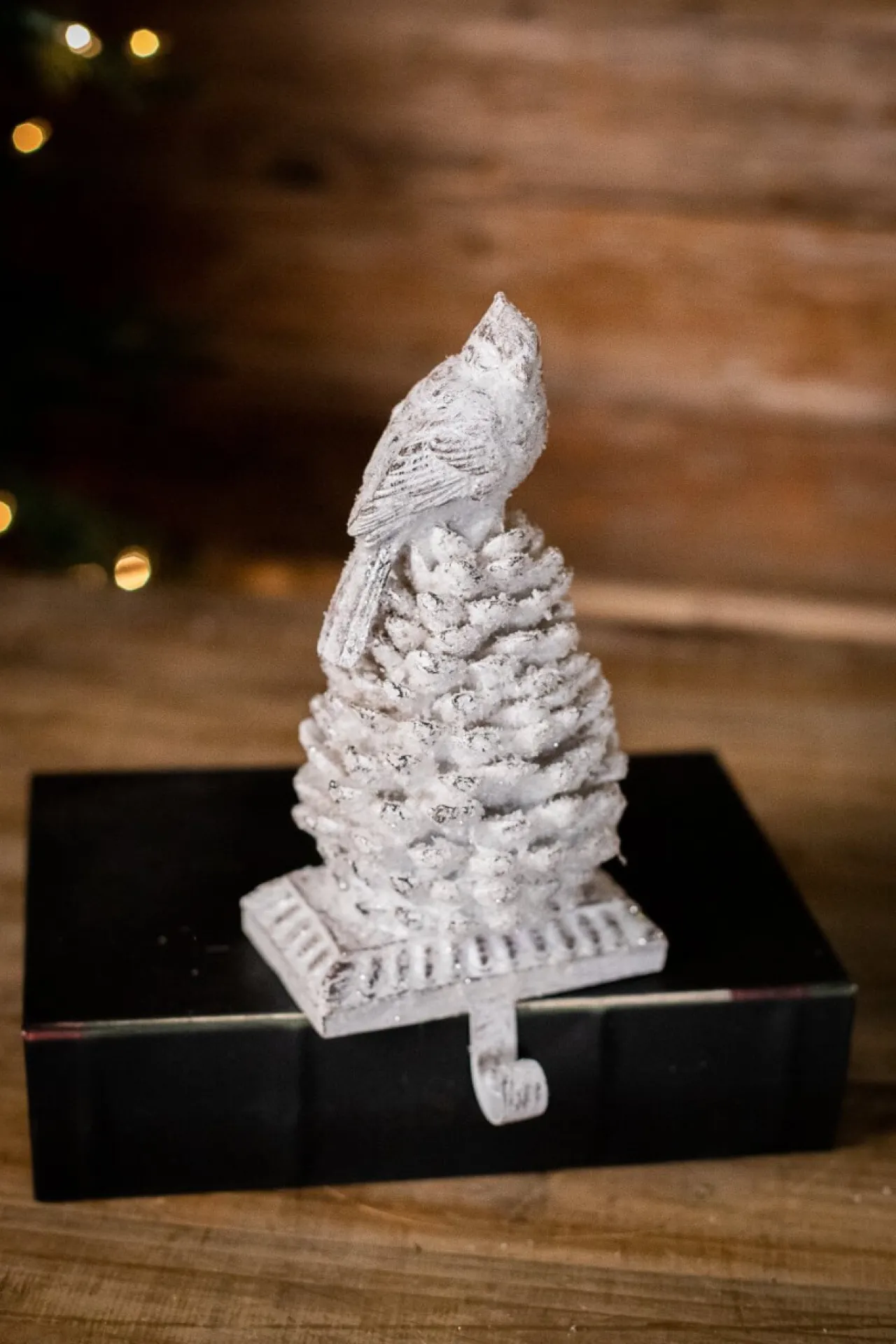 Clearance 9” White Pine Cone Bird Stocking Hanger Christmas Accents