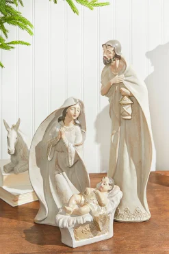 Online 7-18" Whitewash Nativity With Gold Trim - Set Of 9 Christmas Accents